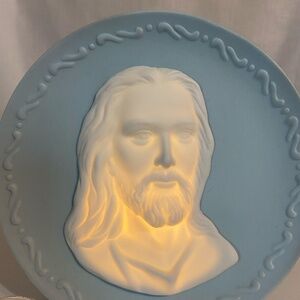 Table Lamp Nightlight Jesus Blue White Porcelain Bisque Easter Religious Vintage